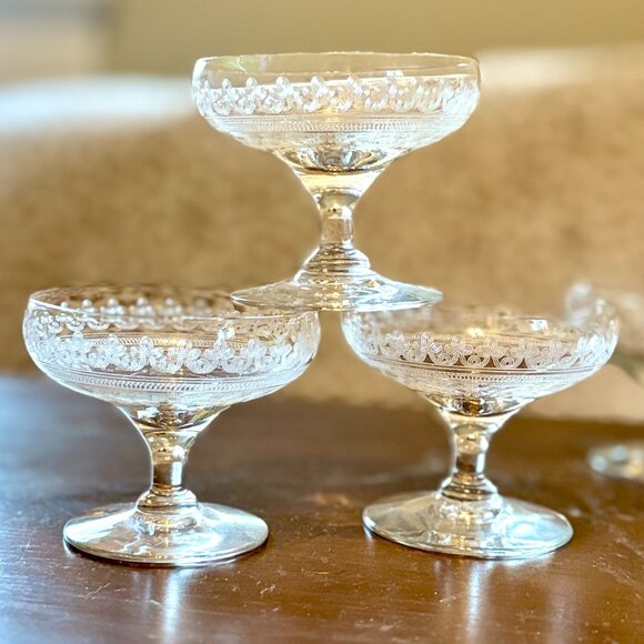 Other - Fostoria Cloverleaf Etched Sherbets | Set of 3 | Antique Paneled Glass